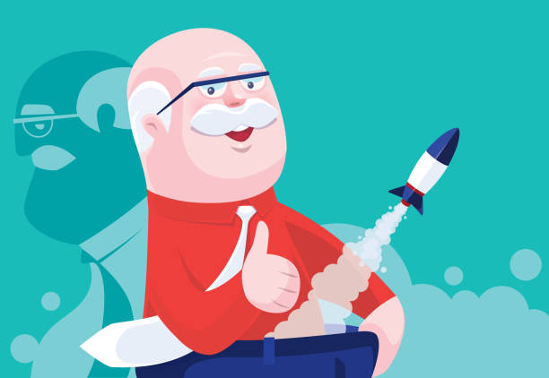 ilustrações de stock, clip art, desenhos animados e ícones de senior man gesturing thumbs up with launching rocket - erectile dysfunction