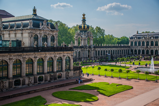 17 May 2019 Dresden, Germany - Dresdner Zwinger palace is designed by Poeppelmann in 1710 as orangery and exhibition gallery.