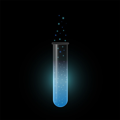 Magic test tube. Alchemical elixir, potion. Vector illustration.