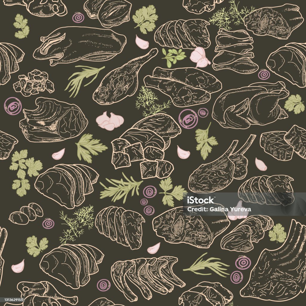 Meat Pattern Image Seamless Meat Set Pattern Stock Illustration - Download Image Now ...