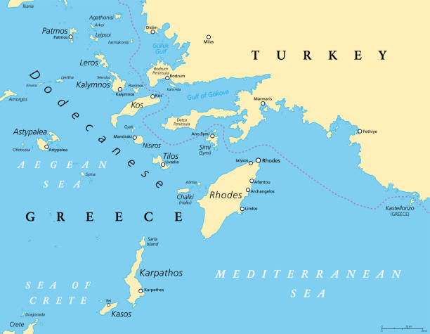 ilustrações de stock, clip art, desenhos animados e ícones de dodecanese, greek islands group, political map - greece europe sporades islands mediterranean countries