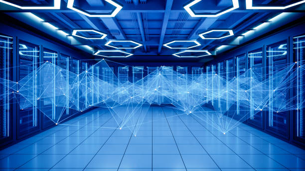 serveurs réseau avec connexions - cyberspace storage room network server data photos et images de collection