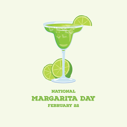 Margarita drink with lime icon vector. Green alcoholic cocktail icon vector. Glass of margarita vector. Margarita Day Poster, February 22. Important day