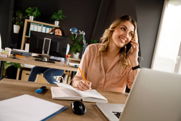 istock Confident young businesswoman on a conference call 1313643158