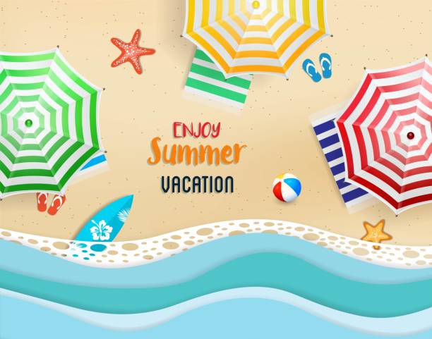 верхний вид пляж фон - beach umbrella stock illustrations