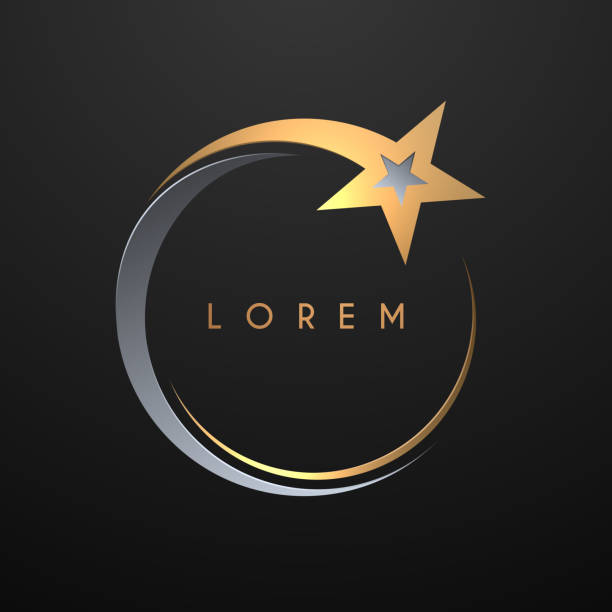 altın ve gümüş daire yıldız logo şablonu - logo stock illustrations