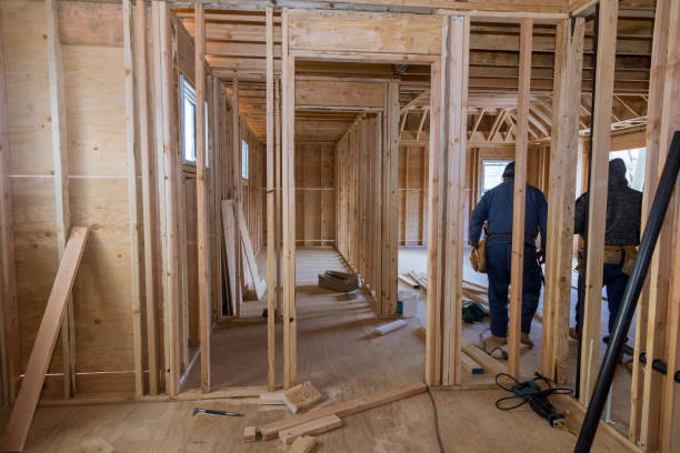 istock Interior beam wood framework of new residential home under construction 1313644426