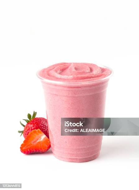 Strawberry Smoothie Stock Photo - Download Image Now - Smoothie, Milkshake, Disposable Cup