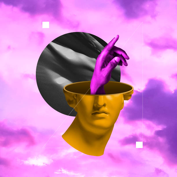 istock Contemporary art collage with ancient marble statue. Surrealism, artwork. 1313644948