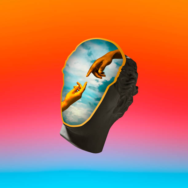 istock Touch of two hands isolated on light background. Modern art collage. 1313644964