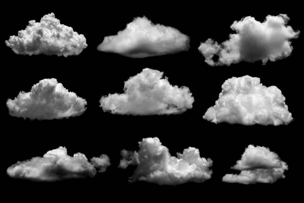 istock Collections of separate white clouds on a black background have real clouds. White cloud isolated on a black background realistic cloud. white fluffy cumulus cloud isolated cutout on black background 1313647467