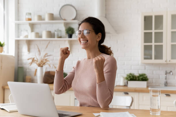 istock Young hispanic lady freelancer amazed with getting reward for work 1313653684