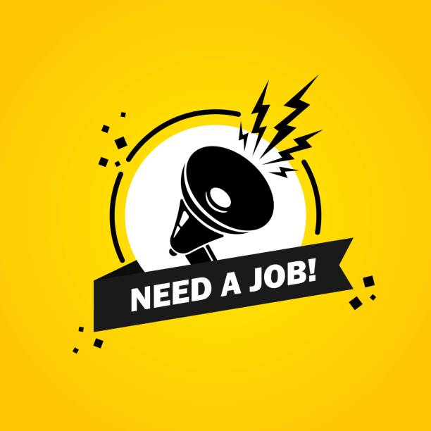 Megaphone with Need a job speech bubble banner. Loudspeaker. Label for business, marketing and advertising. Vector on isolated background. EPS 10 Megaphone with Need a job speech bubble banner. Loudspeaker. Label for business, marketing and advertising. Vector on isolated background. EPS 10. recruitment agency stock illustrations