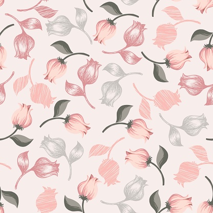 Sweet Pink Pastel Floral Vector Decoration Seamless Pattern Stock ...