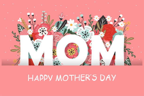 ilustraciones, imágenes clip art, dibujos animados e iconos de stock de tarjeta de felicitación. día de las madres. letras. ilustración vectorial moderna. hermoso fondo floral. para su diseño - día de la madre