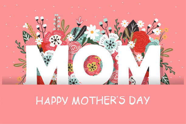 인사말 카드. 어머니의 날. 글자. 현대 벡터 일러스트레이션. 아름다운 꽃 배경. 디자인용 - mothers day 이미지 stock illustrations