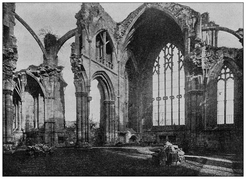 Antique photo of World's landmarks (circa 1894): Melrose Abbey, Scotland