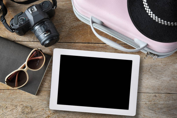 istock Hipster traveler accessories on wooden background 1313665191