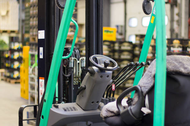 istock steering and cab of forklift with levers. in stock. 1313666582