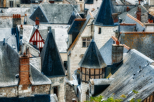 Rooftops in the famous historic town of Chinon in the Loire Valley, France