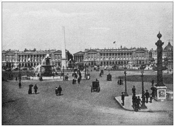 世界のランドマークのアンティーク写真(1894年頃):コンコルド広場、パリ、フランス - fontaine des mers点のイラスト素材／クリップアート素材／マンガ素材／アイコン素材