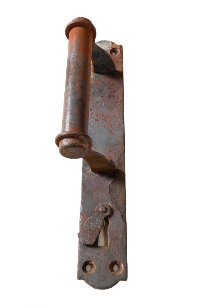 istock Rusty door handle insulated on white background. 1313671599