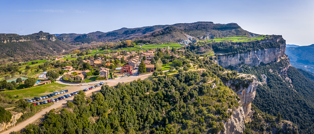 Aerial view of the mountain landscape from the village of Tavertet, Osona, Catalonia, Spain