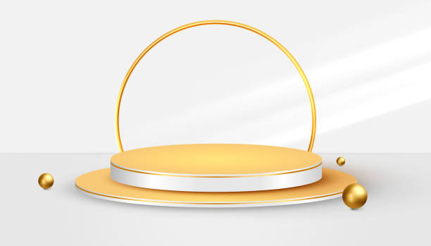 istock 3d golden podium or stage with a spotlight on a white background, the first place, fame and popularity. Vector illustration for product presentation, showcase, promotion, sale. 1313676317