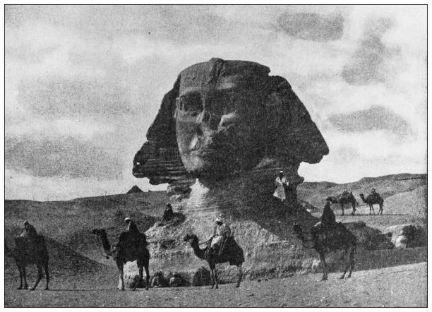 antikes foto von denkern der welt (ca. 1894): die sphinx, ägypten - ägyptische kultur fotos stock-grafiken, -clipart, -cartoons und -symbole