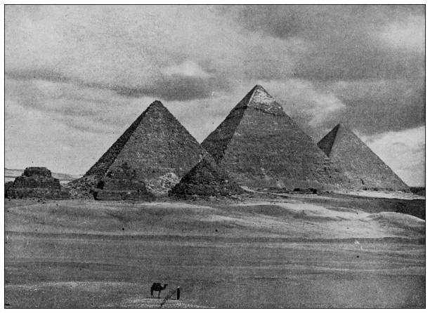 Antique photo of World's landmarks (circa 1894): Giza pyramids, Egypt Antique photo of World's landmarks (circa 1894): Giza pyramids, Egypt pyramid photos stock illustrations