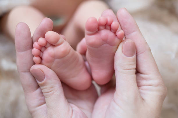 istock The baby's feet in his mother's hands 1313682482
