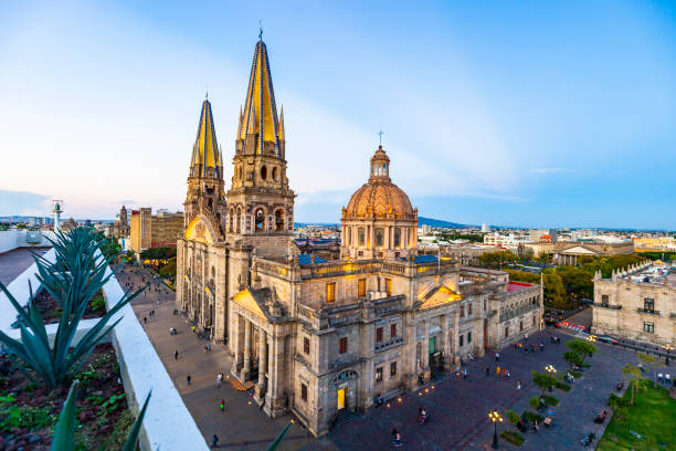 Guadalajara Cathedral at dusk in downtown Guadalajara, Jalisco, Mexico Beautiful Guadalajara Cathedral in Guadalajara, Jalisco, Mexico. mexico state photos stock pictures, royalty-free photos & images