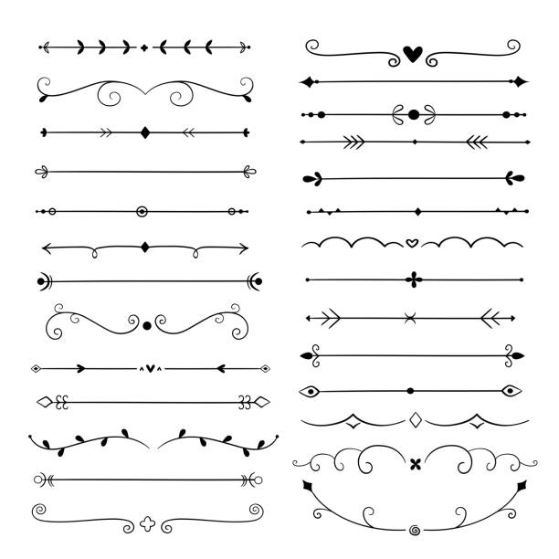 Hand drawn dividers. Line design elements vintage borders. Calligraphic ornate decoration. Retro divider, separator vector set Hand drawn dividers. Line design elements vintage borders. Calligraphic ornate decoration. Retro divider, separator vector set. Filigree calligraphy decorative, decoration vintage illustration embellishment stock illustrations