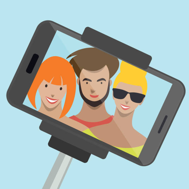 Friends chatting online. Video call. Vector cartoon illustration. Friends chatting online. Video call. Vector cartoon illustration. clip art of a teen webcam stock illustrations