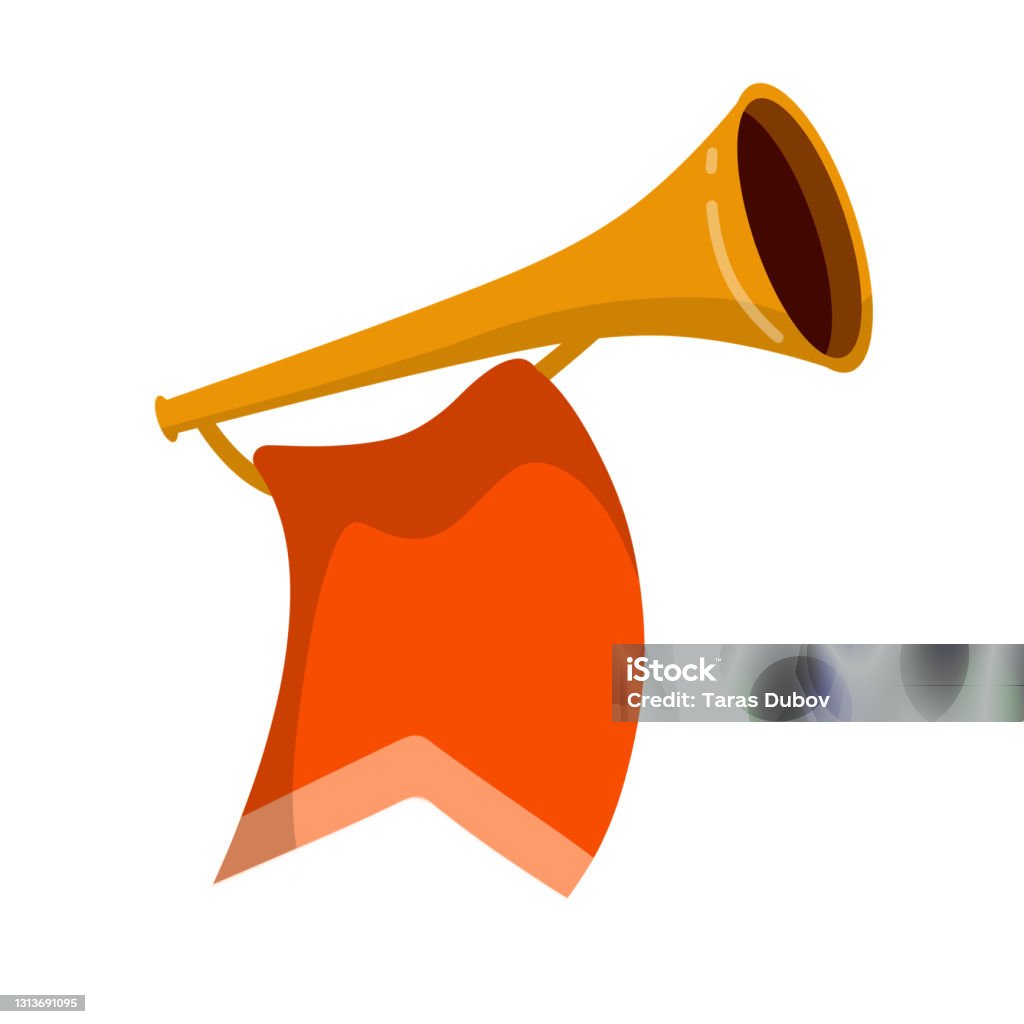 Trompete Musikinstrument Goldenes Horn Mit Flagge Sound Und Melodie Flache  Cartoonillustration Feierliches Ereignis Element Der Feier Und  Auszeichnungen Stock Vektor Art und mehr Bilder von Alt - iStock