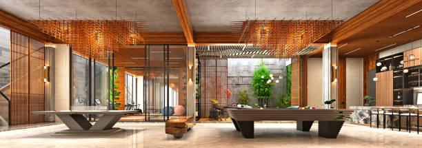 3d render of luxury house and billiards tables