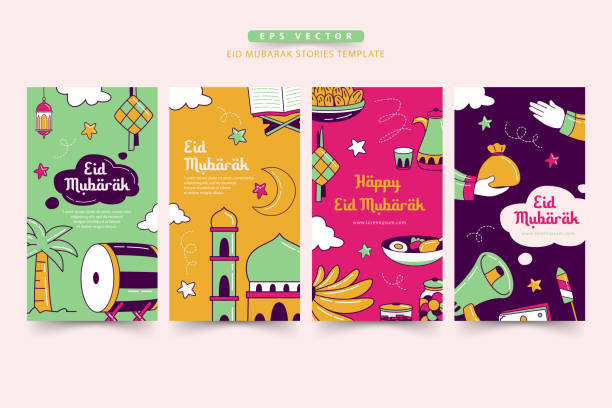 Eid Mubarak hand-drawn stories template Eid Mubarak hand-drawn stories template bedug stock illustrations