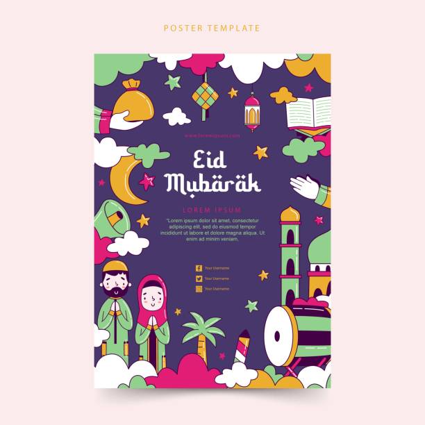 Eid Mubarak hand-drawn poster template Eid Mubarak hand-drawn poster template bedug stock illustrations