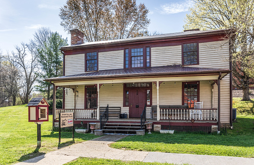 Jonesborough, TN, USA--9 April 2021: Slemon's House, built in the 1840s, now serves as the \