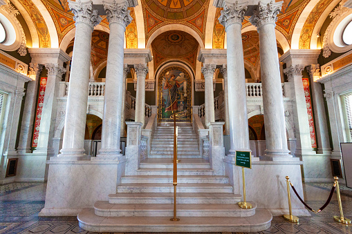Interior of the Library of Congress (Thomas Jefferson Building), Washington DC, USA.\n.