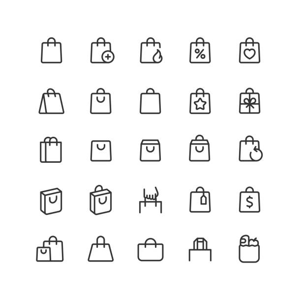 illustrations, cliparts, dessins animés et icônes de shopping bag line icônes editable stroke - handle