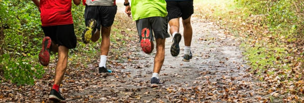 istock Boys running on a dirt path covered in leaves in a park 1313704745