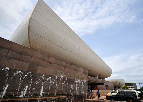 Accra, Ghana: the National Theatre of Ghana, located at the junction of Independence Avenue and Liberia Road, Victoriaborg district - built by the P.R. of China and offered as a gift to Ghana.