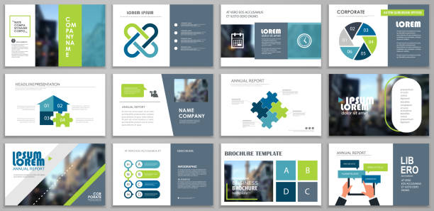 Presentation slide layout Blue and green abstract presentation slide templates. Infographic elements template  set for web, print, annual report brochure, business flyer leaflet marketing and advertising template. Vector Illustration powerpoint template background stock illustrations