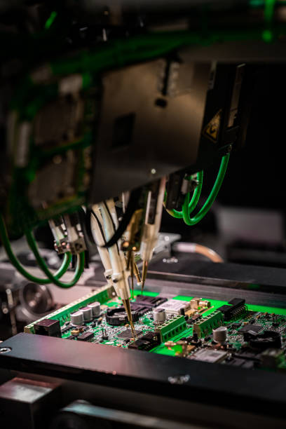 istock Electronic circuit board production. Manufacture of electronic chips 1313711116