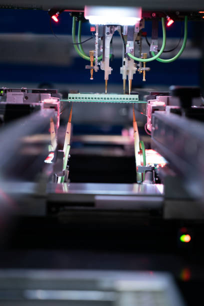 istock Electronic circuit board production. Manufacture of electronic chips 1313711446