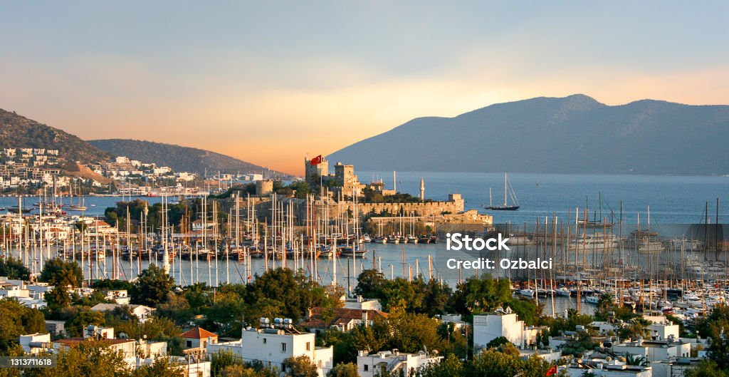 Resort town Bodrum in Turkey View over the Castle dedicated to the knights of Saint John in the resort town Bodrum on the Aegean Sea in Turkey Bodrum Stock Photo