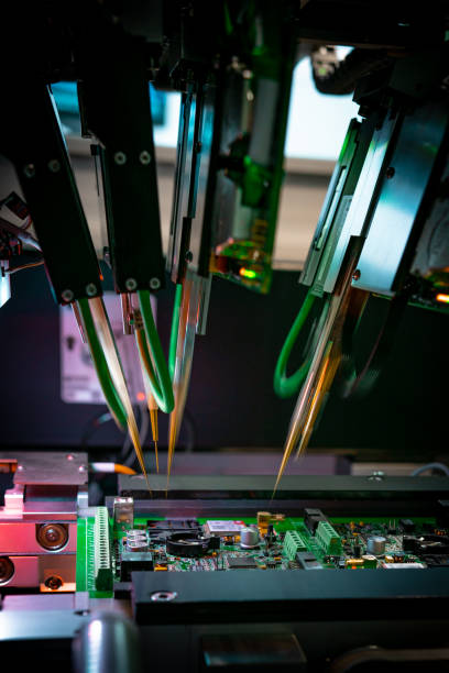 istock Electronic circuit board production. Manufacture of electronic chips 1313711637
