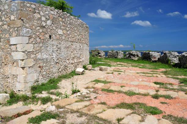 Fort Dauphin, Pointe de Roche, Fort-Liberté, Haiti Fort-Liberté / Fòlibète, Nord-Est Department, Haiti: ruins of Fort Dauphin aka Fort St-Joseph - 18th century French colonial fortress - located at the start of the Grande rue (Avenue Sténi Vincent), at Pointe de Roche, built in the extension of the central axis of the city, completed in 1735. citadel haiti photos stock pictures, royalty-free photos & images