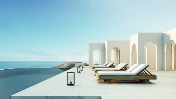 istock Luxury beach and Pool villa Santorini style - 3d rendering 1313714146